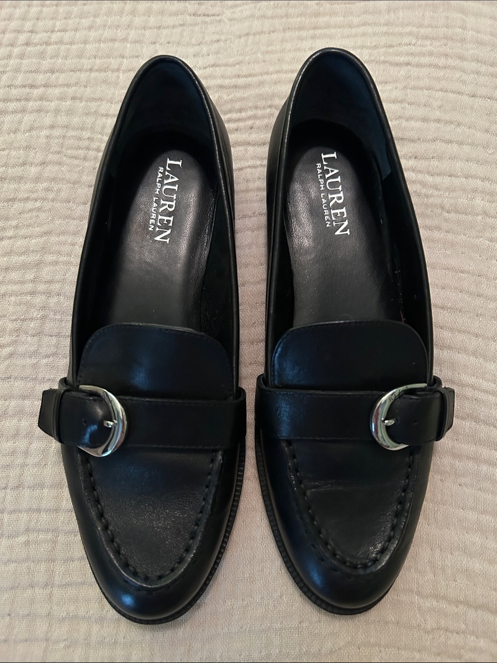 Lauren Ralph Lauren BABBIE Black Leather Buckle Loafers Size 7.5
